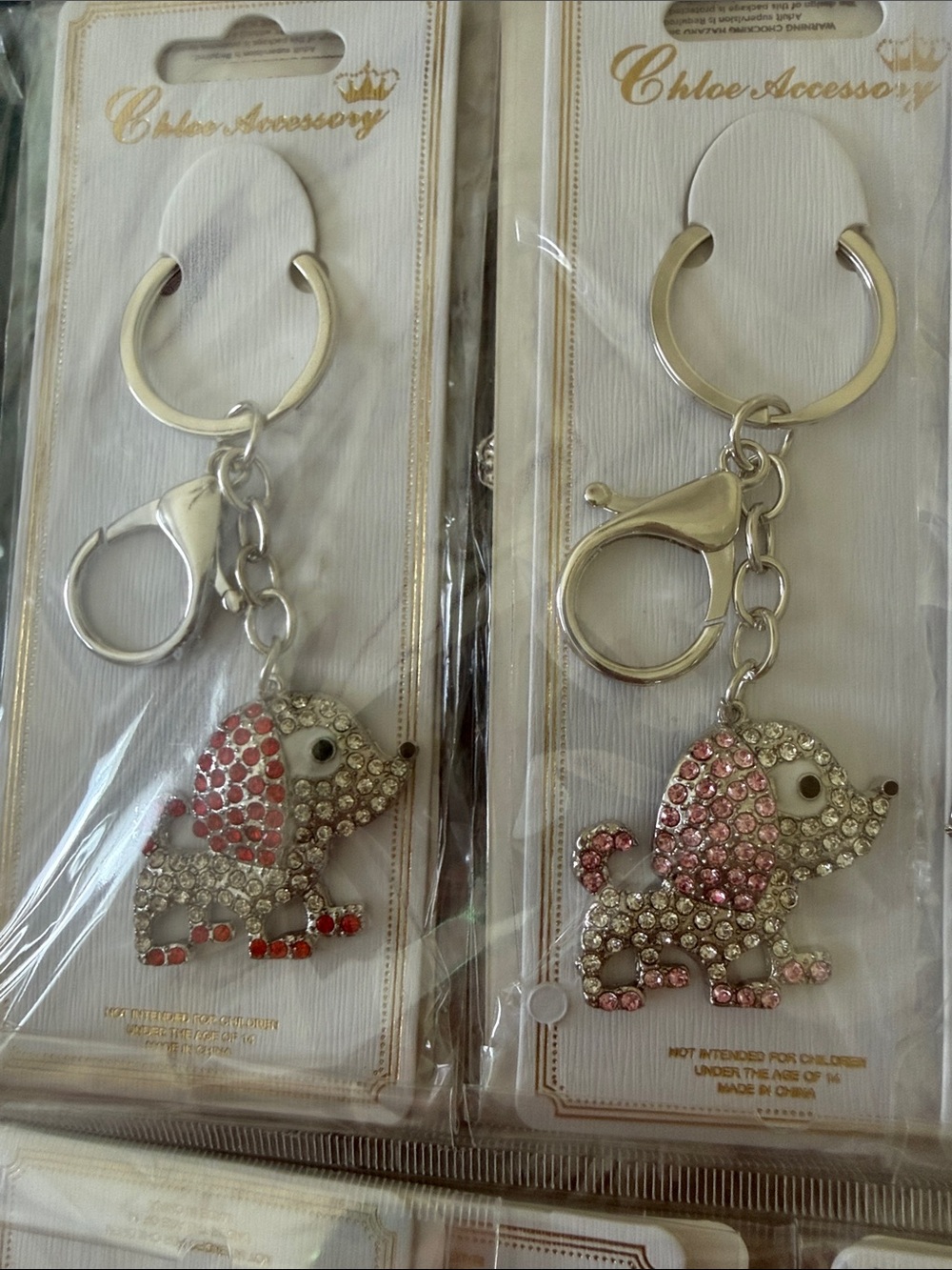 12 Pack Crystal Puppy Keychains - Various Colors in Gold & Silver Tone